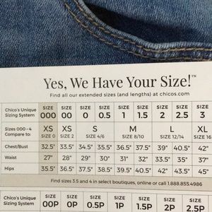 Chicos Jeggings Size Chart